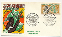 CÔTE D'IVOIRE - Env FDC - 25F 1er Anniversaire Proclamation De L'Indépendance - 7 Aout 1961 - Abidjan - Ivory Coast (1960-...)