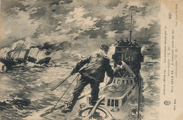 WWI A Steamer Sunk By Submarine U 21 ELD Steamer Coulé Par Sous Marin Guerre 14 Signée Leon Hingre - Onderzeeboten