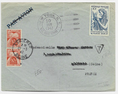 FRANCE N°762 LETTRE COVER NEW YORK 1947 POUR FRANCE TAXE 10FRX2 + VERSO OPERATION HIGHJUM ANTARCTIC EXPEDITION - ...-1955 Prephilately