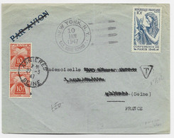 FRANCE N°762 LETTRE COVER NEW YORK 1947 POUR FRANCE TAXE 10FRX2 + VERSO OPERATION HIGHJUM ANTARCTIC EXPEDITION - ...-1955 Prefilatelia