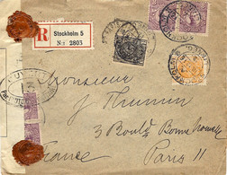 1916- WWI -reg.  Cover From Stockholm  To Paris  With French Censor 13 - Briefe U. Dokumente