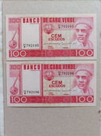 Pareja Correlativa De Cabo Verde De 100 Escudos, Año 1977, UNC - Cape Verde