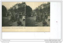 CARTE STEREO VERS 1895/ 1900 AUTOBUS A CHEVAL ET IMPERIALE LES GRANDS BOULEVARDS PARIS INSTANTANE N   12 TOP - Cartes Stéréoscopiques
