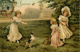 Tennis Badminton Volant * CPA Illustrateur 1907 * Sport Raquette * Enfants Mode Chien Dog - Tennis