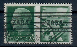 ITALIA 1943 - OCCUPAZIONE TEDESCA ZARA - 25 CENT. VERDE IN COPPIA CON VIGNETTA MARINA MILITARE USATO. SASS. 27 - Ocu. Alemana: Zara