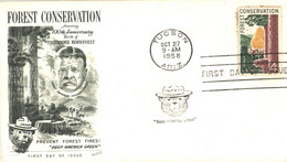 United States:FDC, Forest Conservation, Honoring 100th Anniversary Birth Of Theodore Roosevelt, 1958 - 1951-1960