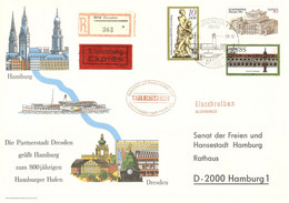 Allemagne DDR 1989 - Lettre Reco. Express De Dresden Au Sénat De Hamburg - 800 Jaerhigen Hafen Jubilaeum - Storia Postale