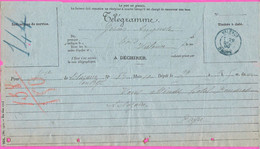 Grand Télégramme De St Nazaire En Royans Pour Valence Càd Type A2 Bleu Du 29 Décembre 1900 - Telegraaf-en Telefoonzegels