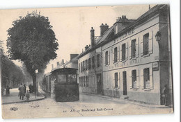 CPA 51 Ay Boulevard Sadi Carnot C B R Train Tramway - Ay En Champagne