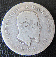 Italie / Italia - Monnaie 1 Lire Vittorio Emanuele II 1863 T En Argent (usures) - 1861-1878 : Victor Emmanuel II