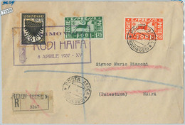 71339 -  Postal History - FIRST FLIGHT:  RHODES Egeo  / HAIFA Palestine 1937 - Dodecaneso