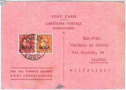 71424 -  Postal History - CARD From  RHODES Dodecanneso With MEF Stamps! 1945 - Dodecanese