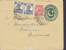 Pakistan Uprated Postal Stationery Ganzsache Entier LALKURTI BAZAR 1949 Via RAWALPINDI R.M.S. To BOURNEMOUTH England - Pakistan