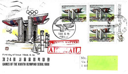 KOREA - 1988 SEOUL 24^ Olimpiade Olympic Games 3 Stamps SEUL OLYMPIC Su Busta Fdc Viaggiata Per Italia + Brochure - 7660 - Zomer 1988: Seoel