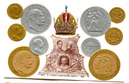 LUXUS Münzkarte Jubiläumsmünzen Österreich Kaiser Franz Josef GEPRÂGT Schöne Litho 1908 - Monedas (representaciones)