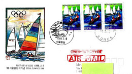 KOREA - 1988 SEOUL 24^ Olimpiade Olympic Games 3 Stamps VELA YACHTING Su Busta Fdc Viaggiata Per Italia + Brochure -7664 - Summer 1988: Seoul