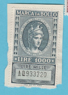 ITALIA Reveneu Fiscali Marca Bollo Tax  Lire 1000   - Usato - Revenue Stamps