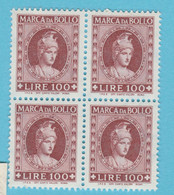 ITALIA Reveneu Fiscali Marca Bollo Tax  Lire 100   - Quartina MNH - Revenue Stamps