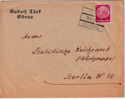Sudetenland - Odrau 1939 Teilapt. Aushilfs-Ra3 Brief N. Berlin - Ohne Zuordnung