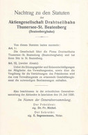 Statuten  "Drahtseilbahn Thunersee - St.Beatenberg"  (Nachtrag)        1930 - Europa