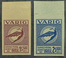 Brazil Year 1930s Icarus Mythology Stamp Private Airmail Company Varig 1,500 Réis And 2,000 Réis Proof Unused Ungummed - Luftpost (private Gesellschaften)