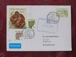 Czech Republic 2019 Special Cancel On Cover To Nicaragua - Flowers Handicraft - Ourang Outan Monkey - Brieven En Documenten