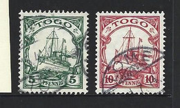 German Togo 1909 5 Pf Green & 10 Pf Rose On Watermarked Paper Kaisers Yacht FU - Togo