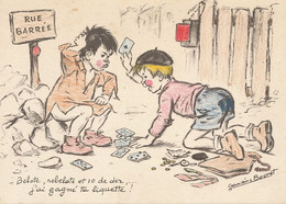 Playing Card Belote  Enfants Jouant Aux Cartes Colorisée Germaine Bouret  Sauvegarde Enfance - Speelkaarten