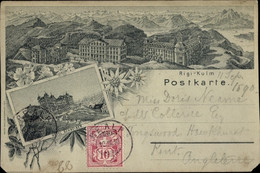 Vorläufer Lithographie Rigi Kulm Kanton Schwyz, Hotel Schreiber, Gebirge, 1890 - SZ Schwyz