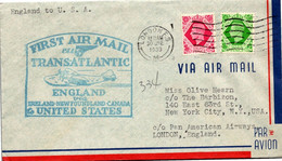 REINO UNIDO 1939 CC A USA PRIMER VUELO ENGLAND IRELAND NEWFOUNDLAND CANADA USA - Cartas & Documentos