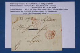 AW12 ALLEMAGNE  BAYERN BELLE LETTRE 28 MAI 1849 AUGSBURG A  LYON   FRANCE  ++ AFFRANCH. INTERESSANT - Lettres & Documents