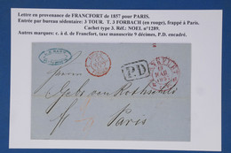 AW12 ALLEMAGNE  BAYERN BELLE LETTRE 1857 FRANKFURT    A  PARIS   FRANCE  +CACHET ROUGE ++ AFFRANCH. INTERESSANT - Briefe U. Dokumente