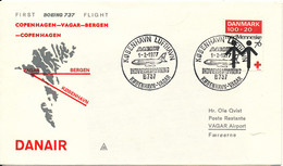 Denmark Cover First Flight Boeing 737 Copenhagen - Vagar - Bergen - Copenhagen 1-2-1977 - Storia Postale