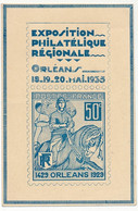 FRANCE - Carte Exposition Phil. Régionale Orléans Mai 1935 - Jeanne D'Arc - Essai Machine à Affranchir CW053 20/5/1935 - EMA (Printer Machine)