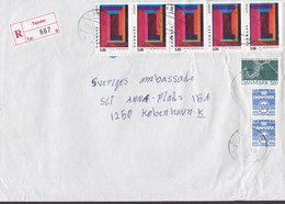 Denmark Registered Einschreiben Label Brotype TØNDER 1993 Cover Brief Swedish Embassy KØBENHAVN 5-Stripe Europa CEPT - Briefe U. Dokumente
