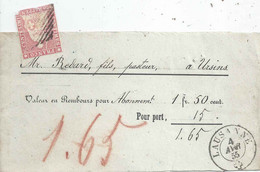 NN Streifband  Lausanne - Ursins        1855 - Storia Postale