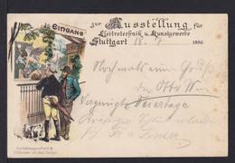 5 Pf. Privat Ganzsache - Hund Neben 2 Männern Vor Plakat - Gebraucht 1896 - Honden