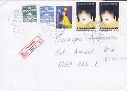 Denmark Registered Einschreiben Label Brotype HORSENS 1993 Cover Brief Swedish Embassy KØBENHAVN 2x 12.00 Casino Poster - Lettres & Documents