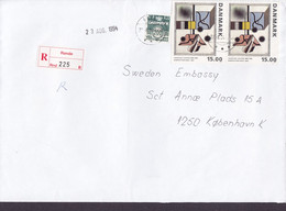 Denmark Registered Einschreiben Label Brotype RØNDE 1994 Cover Brief Swedish Embassy KØBENHAVN 2x 15.00 Gemälde Painting - Briefe U. Dokumente