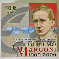 ITALIA - GUGLIELMO MARCONI, 100mo Anniversario PREMIO NOBEL, Moneta €10 D’arg. 925/1000 - Gr.22 Diam. Mm.34 - Anno 2009 - Sets Sin Usar &  Sets De Prueba