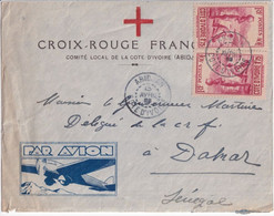 1939 ? - ENVELOPPE CROIX-ROUGE PAR AVION ! De ABIDJAN (COTE D'IVOIRE) ! => DAKAR (SENEGAL) ! - Storia Postale