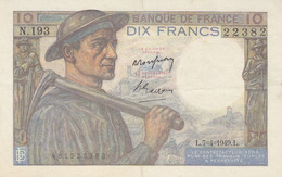 Billet 10 F Mineur Du 7-4-1949 FAY 08.21 Alph. N.193 - Sans épinglage - 10 F 1941-1949 ''Mineur''