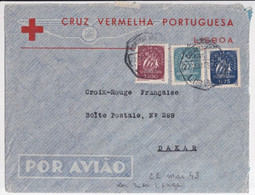 1943 - CROIX-ROUGE - PORTUGAL - ENVELOPPE De LISBOA => DAKAR (SENEGAL) - RED CROSS - Lettres & Documents