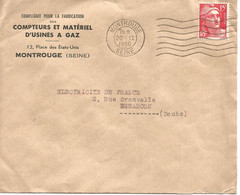 France Enveloppe Compteurs Usines à Gaz Cachet à Date Montrouge (Seine) 1950 - Mechanische Stempels (varia)