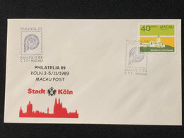 MACAU PHILATELIA"89 (KOLN-GERMANY) COMMEMORATIVE CANCELLATION ON COVER - Lettres & Documents