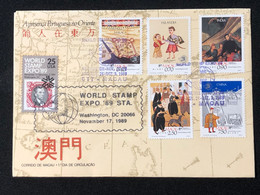 MACAU WORLD STAMP EXPO"90 (WASHINGTHON) COMMEMORATIVE CANCELLATION ON FDC COVER 1 - Cartas & Documentos