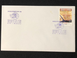 MACAU WORLD STAMP EXPO"90 (WASHINGTHON) COMMEMORATIVE CANCELLATION ON PLAIN COVER - Covers & Documents