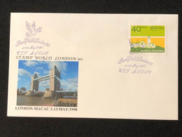 MACAU STAMP WORLD LONDON 90 COMMEMORATIVE CANCELLATION ON COVER RARE - Lettres & Documents