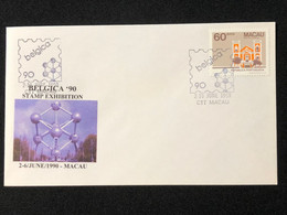 MACAU "BELGICA 90" STAMP EXHIBATION COMMEMORATIVE OFFICIAL COVER - RARE - Cartas & Documentos