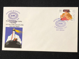 MACAU "AUCKLAND WORLD STAMP EXPO 90" STAMP EXHIBATION COMMEMORATIVE COVER - RARE - Lettres & Documents